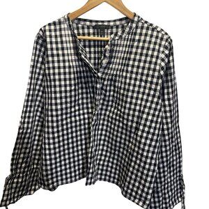 J Crew XXL Black White Gingham Long Sleeve Blouse Made In China